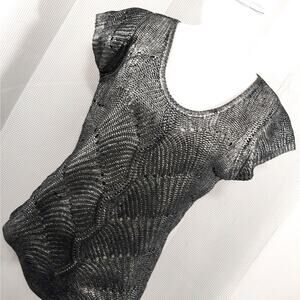 NWOT! WORTHINGTON! SILVER BRUSH PAINTED SHORT SLEEVE BLACK SWEATER/TOP! SZ L